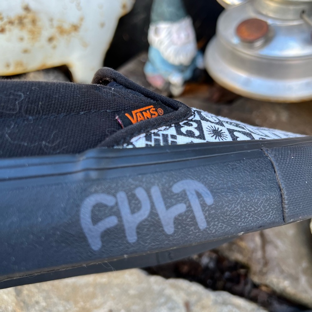 Vans Black and White Patterned Slip-On Sneakers - Picture 7 of 10